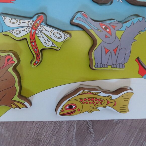 Chunky Wooden Peg Puzzle Journeys in Nature Coast Salish 8 Pc No Box (K745) - Picture 4 of 8
